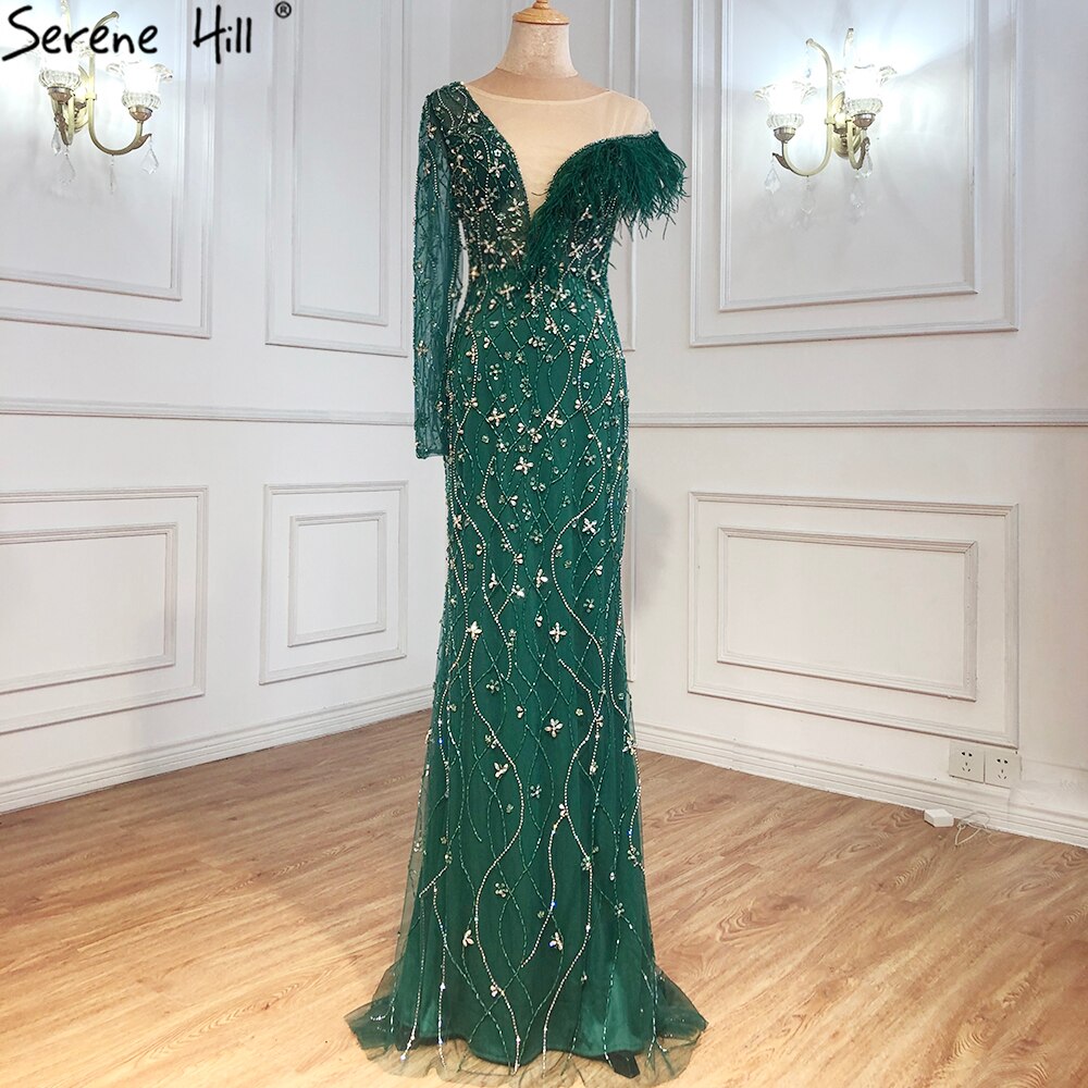Grau Meerjungfrau Luxus Abendkleider Kleider 2025 Feder Perlen Elegante Für Frauen Party LA71174