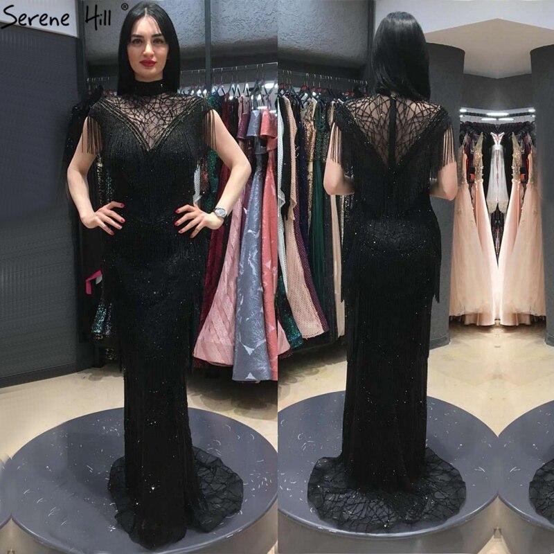 Grau Meerjungfrau Luxus Abendkleider Kleider Flügelärmeln Perlen Quaste Sexy Für Frauen Party 2025 LA70529