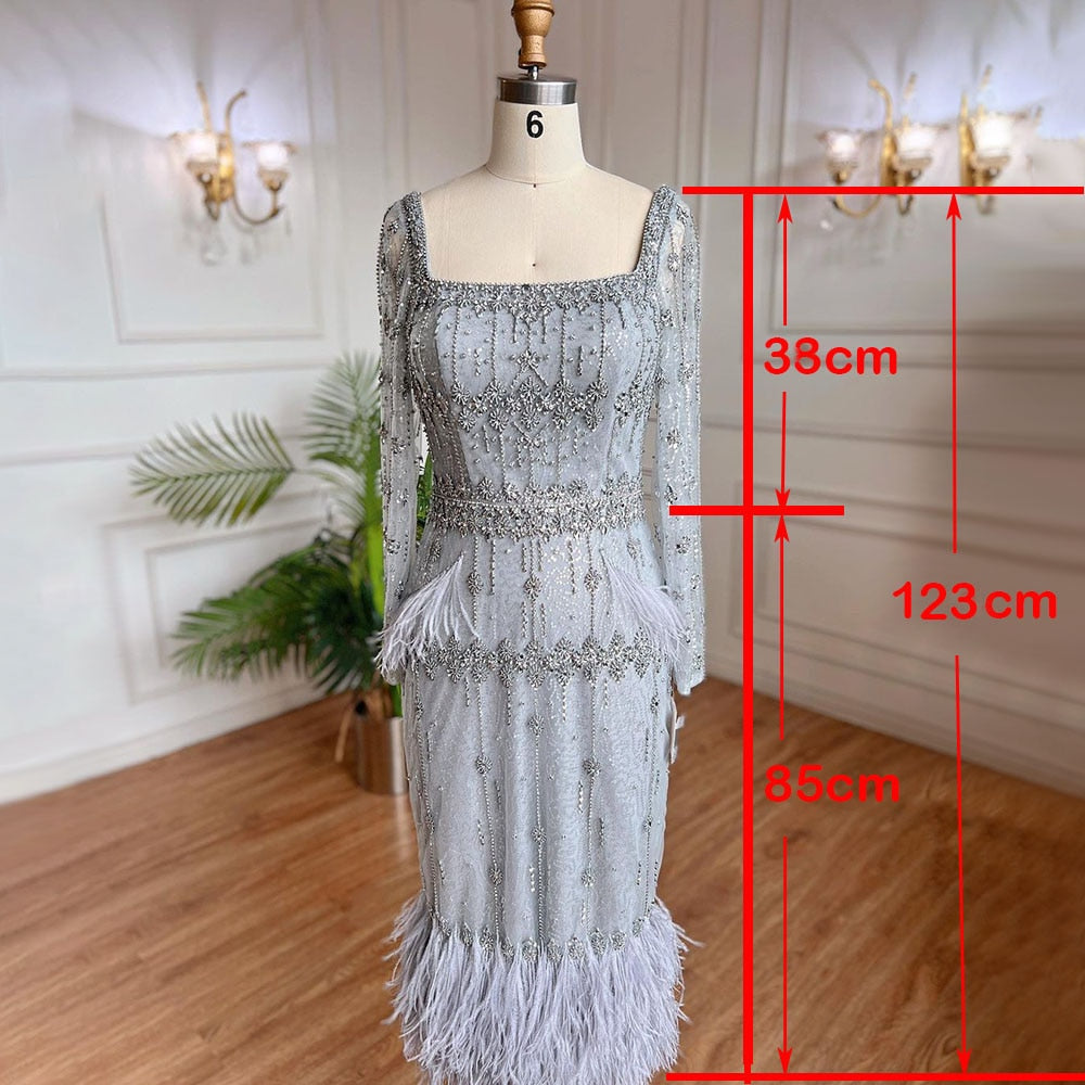 Vestido de noche gris de corte sirena, largo midi, con cuentas, plumas, sexy, abertura en la parte trasera de la pierna, 2025, para mujer, fiesta, LA71669