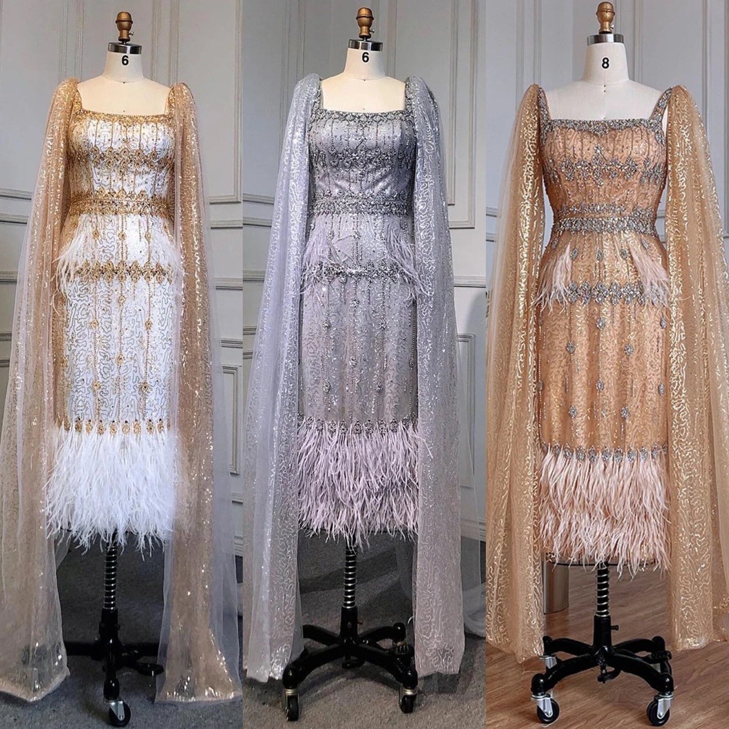Vestido de noche gris de corte sirena, largo midi, con cuentas, plumas, sexy, abertura en la parte trasera de la pierna, 2025, para mujer, fiesta, LA71669
