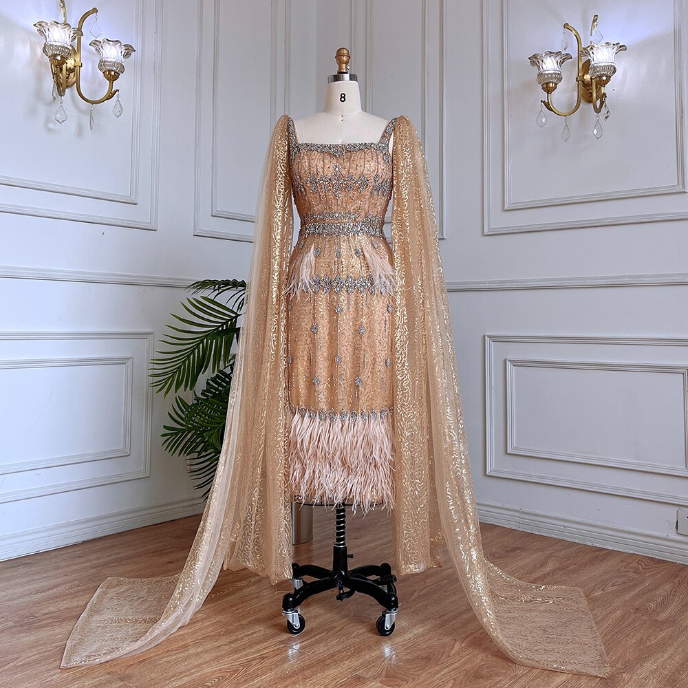 Vestido de noche gris de corte sirena, largo midi, con cuentas, plumas, sexy, abertura en la parte trasera de la pierna, 2025, para mujer, fiesta, LA71669