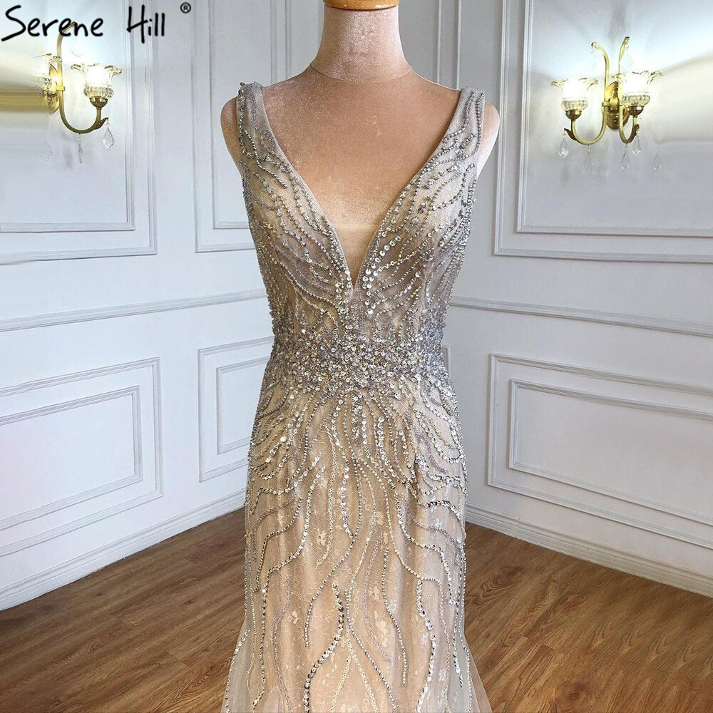 Grey Nude Mermaid Evening Dresses Gowns 2025 Beaded Elegant Luxury For Woman Party LA60983A