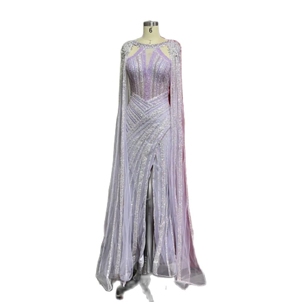 Luxuriöses kristallgelbes Abendkleid mit Cape-Ärmeln LA72085