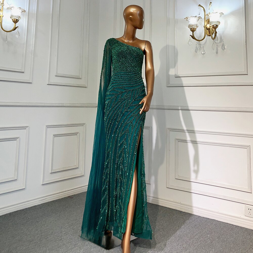 Lilac High Split Mermaid Elegant Sexy One Shoulder Evening Dresses Gowns Luxury Beaded 2025 For Women Party LA71493