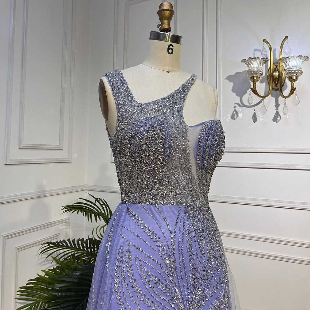 Lilac Mermaid One Shoulder Overskirt Beaded Luxury Evening Dresses Gowns 2025 For Women Wedding Party LA72031