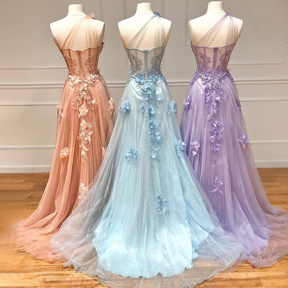 Lilac One Shoulder Split Long 2025 Flower Graduation School Party Gown Celebrity Prom Dresses LA71881