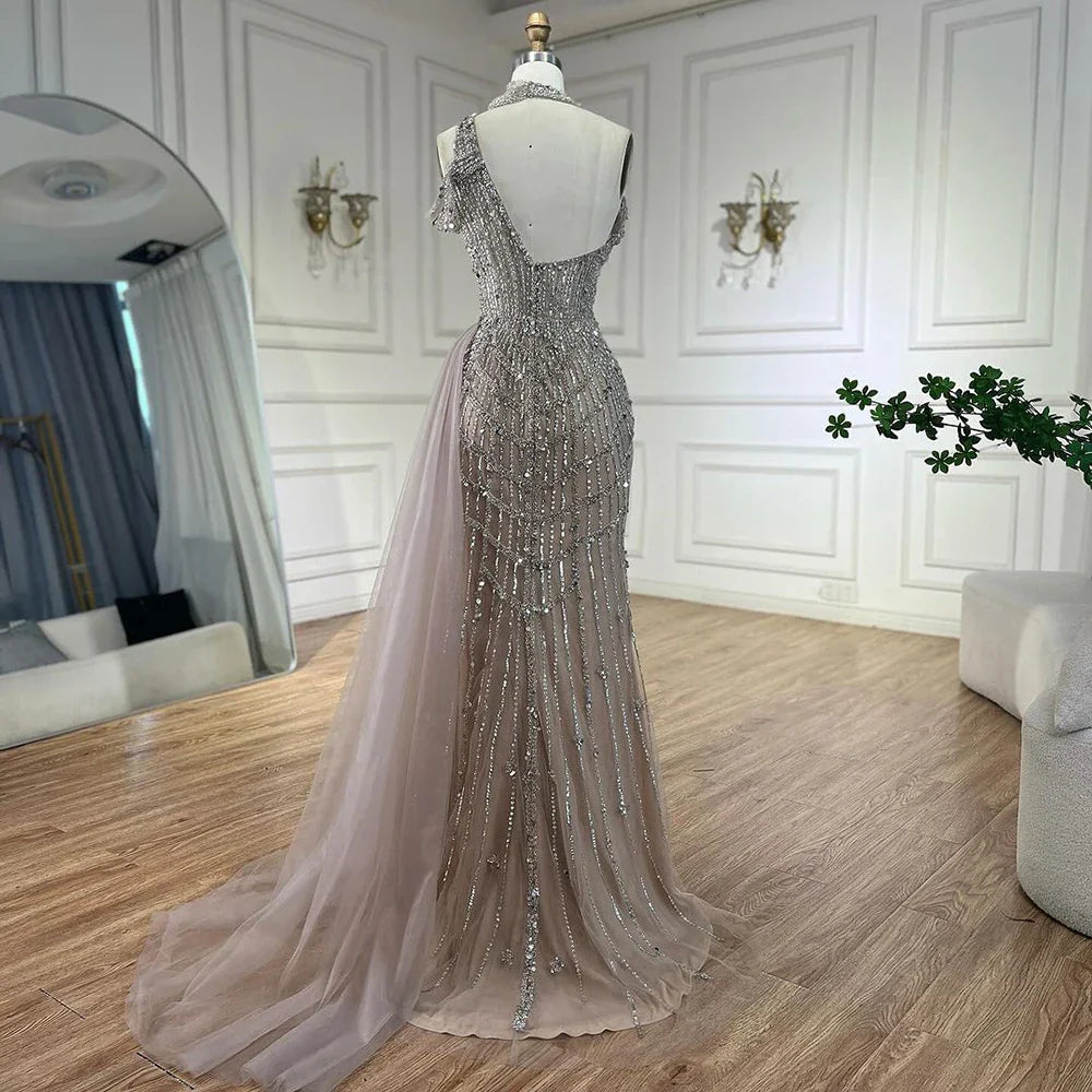 Luxury Beaded Caramel Evening Dresses Elegant Long Arabic Prom Formal Gowns for Women Wedding Party 2025 LA71778A