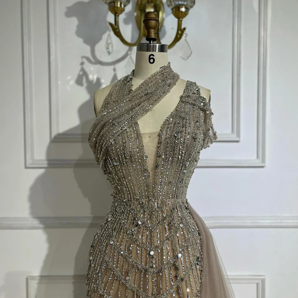 Luxury Beaded Caramel Evening Dresses Elegant Long Arabic Prom Formal Gowns for Women Wedding Party 2025 LA71778A
