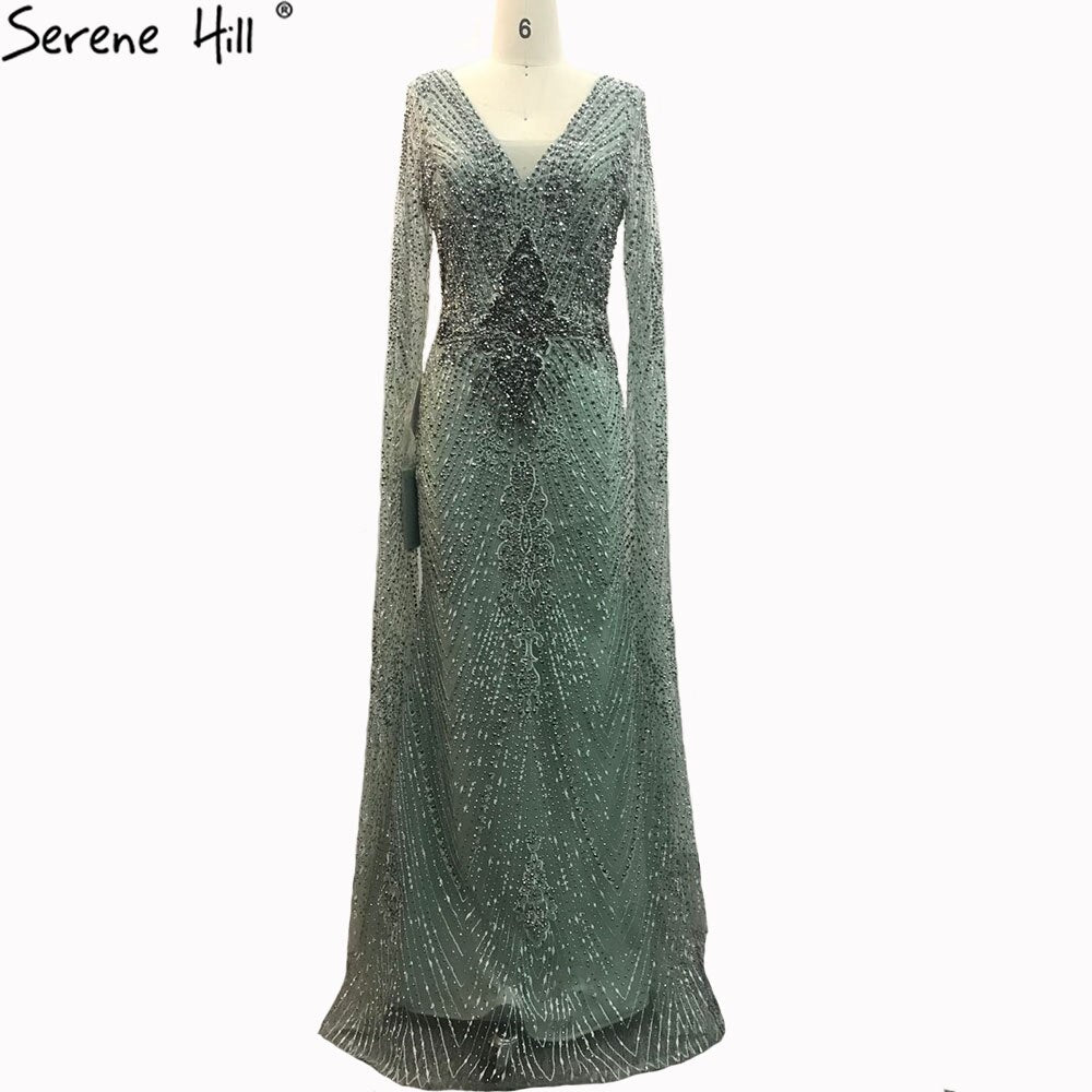 Luxury Grey Lace Elegant Mermaid Evening Dresses Gowns 2025 Cape Sleeves Sexy For Women Party LA70857