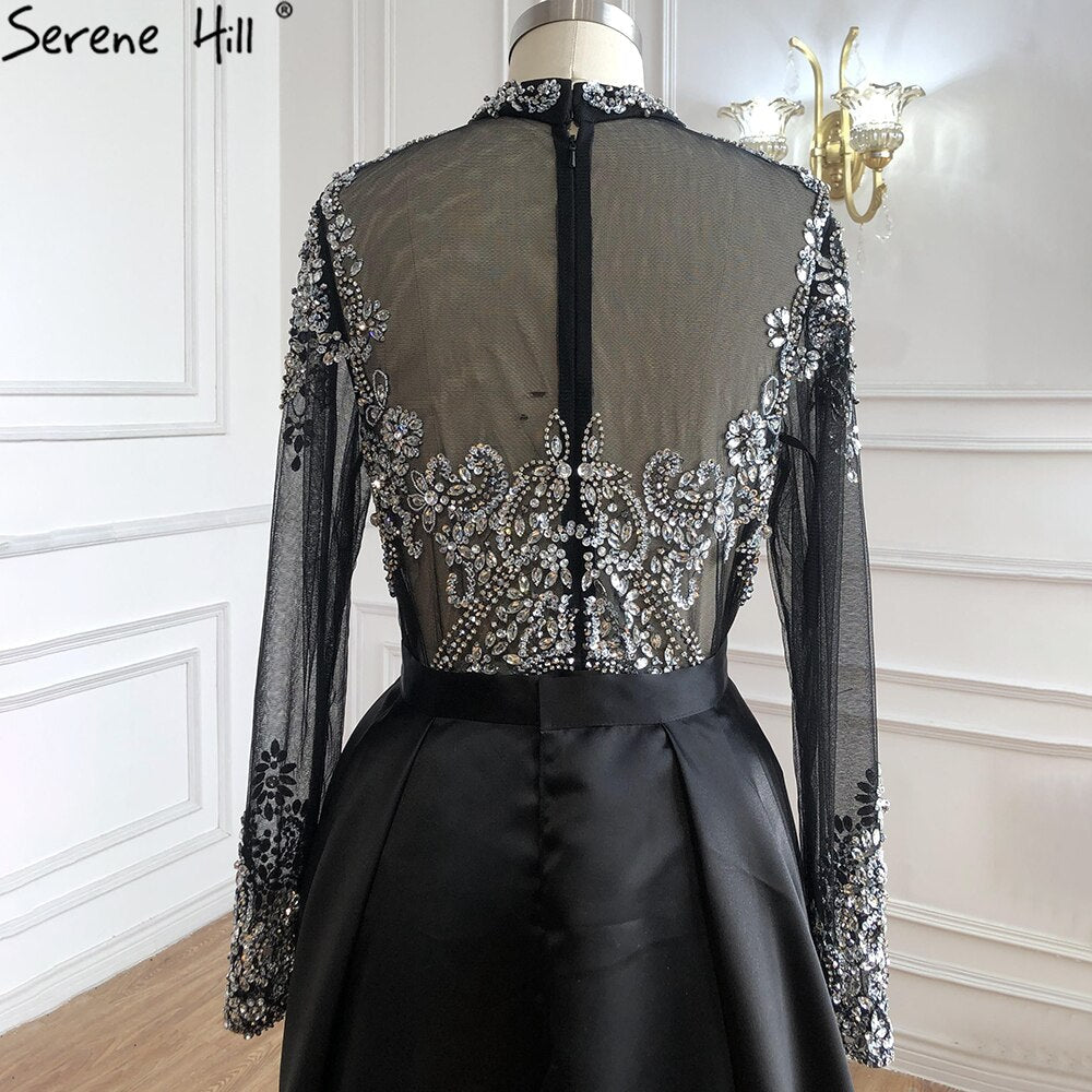 Luxury Muslim Black With Overskirt Mermaid Long Elegant Evening Gowns Dresses For Woman LA71011