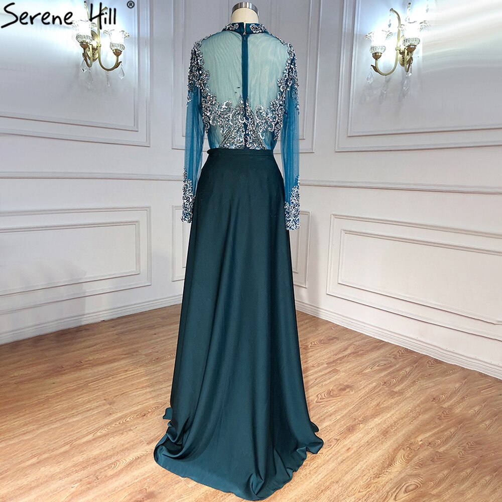 Luxury Muslim Black With Overskirt Mermaid Long Elegant Evening Gowns Dresses For Woman LA71011