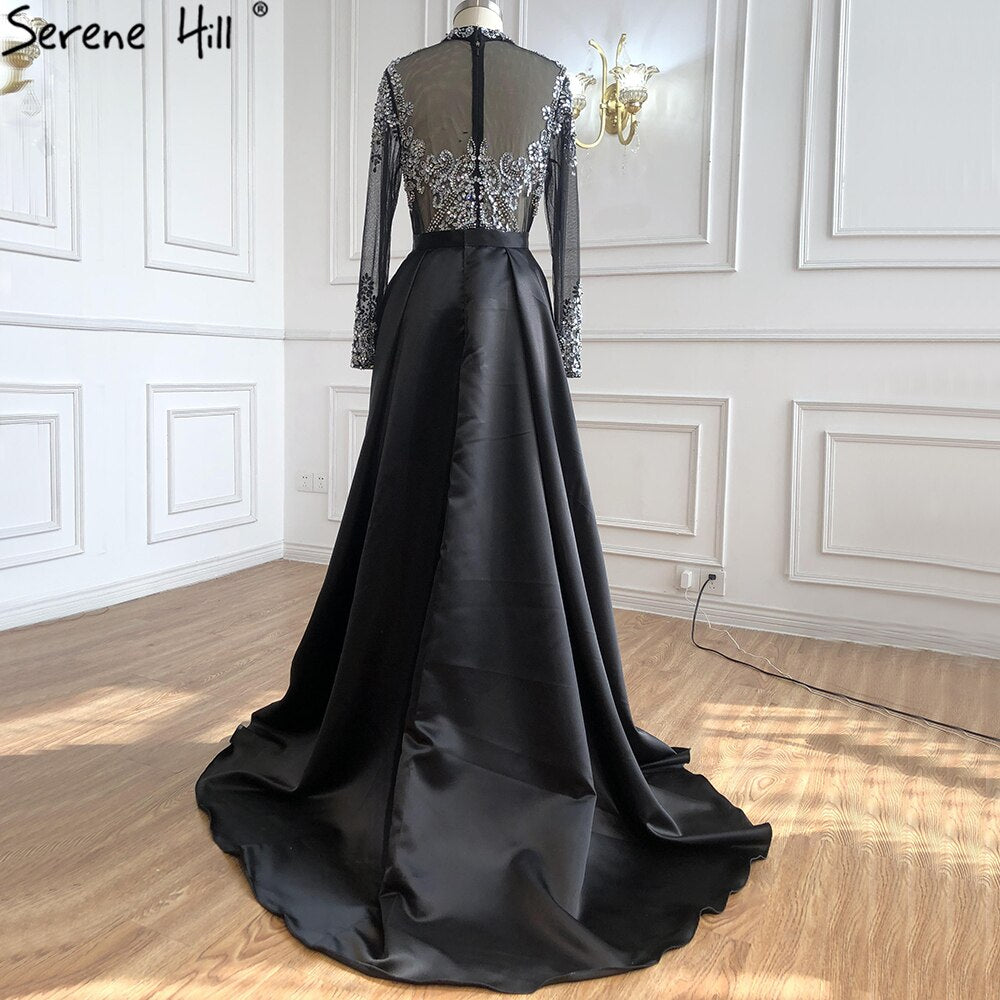 Luxury Muslim Black With Overskirt Mermaid Long Elegant Evening Gowns Dresses For Woman LA71011