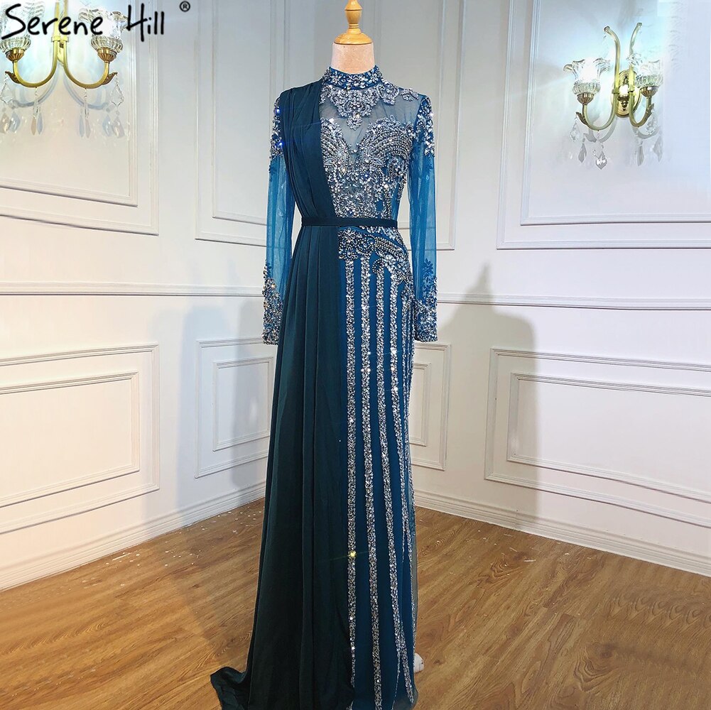 Vestido de noche largo y elegante de sirena, de lujo, color gris musulmán, con cola desmontable, para mujer LA70199