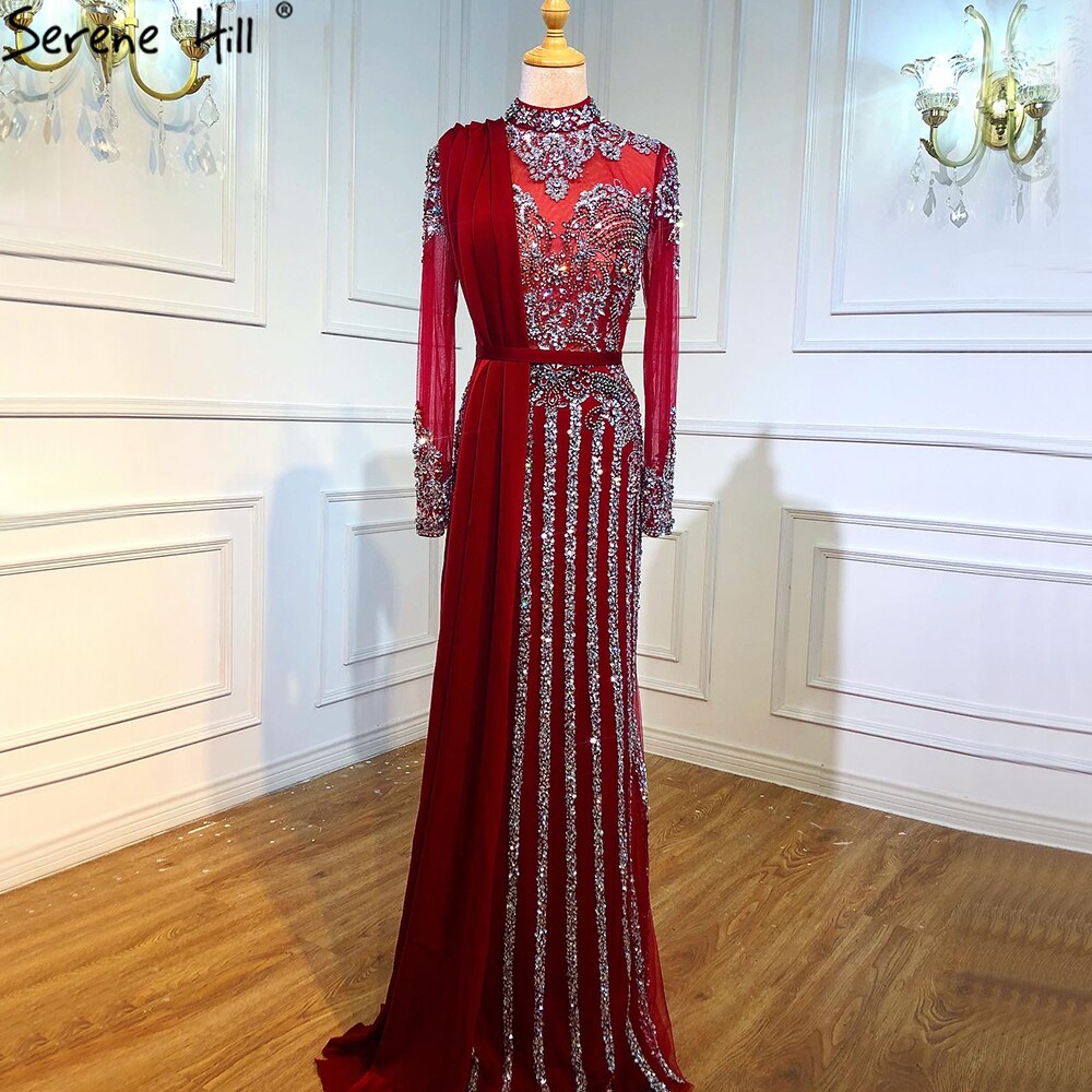 Vestido de noche largo y elegante de sirena, de lujo, color gris musulmán, con cola desmontable, para mujer LA70199