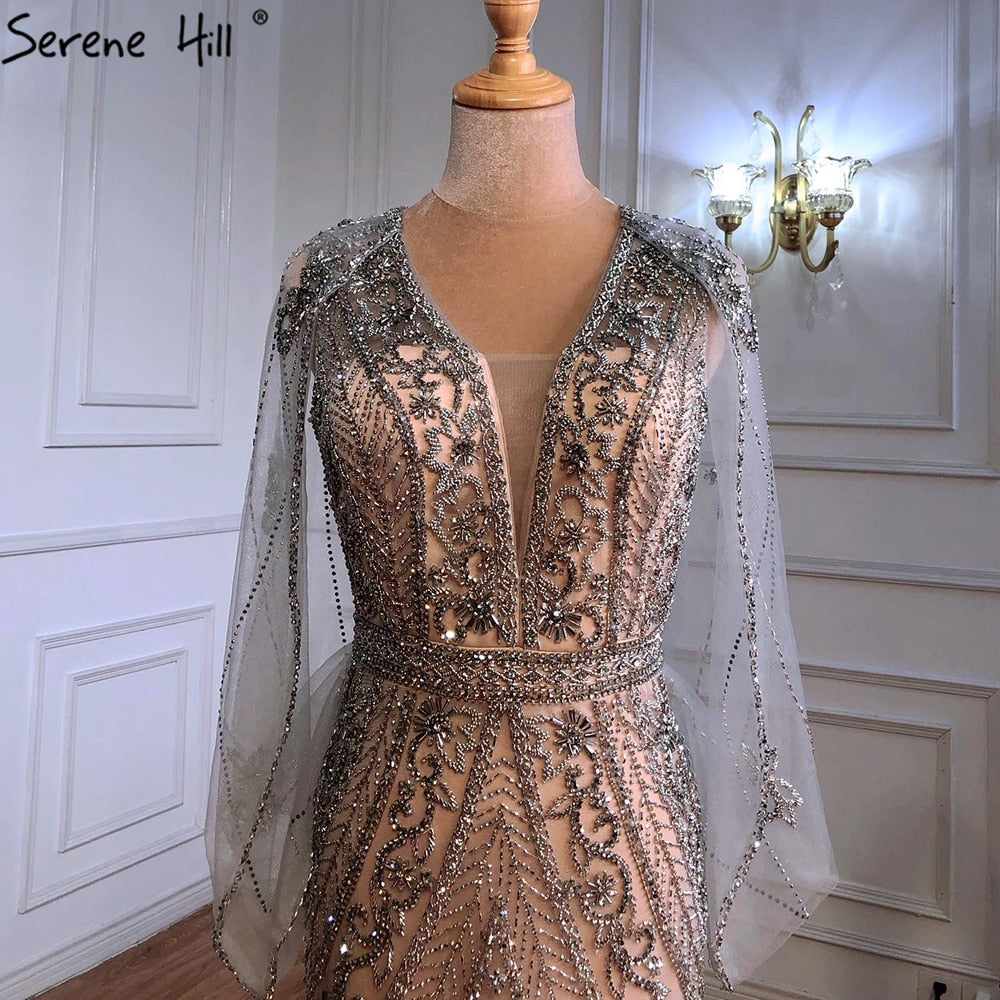 Luxury Nude Silver Evening Dresses Gowns 2025 Sexy Mermaid Beading Elegant For Women Party LA70905