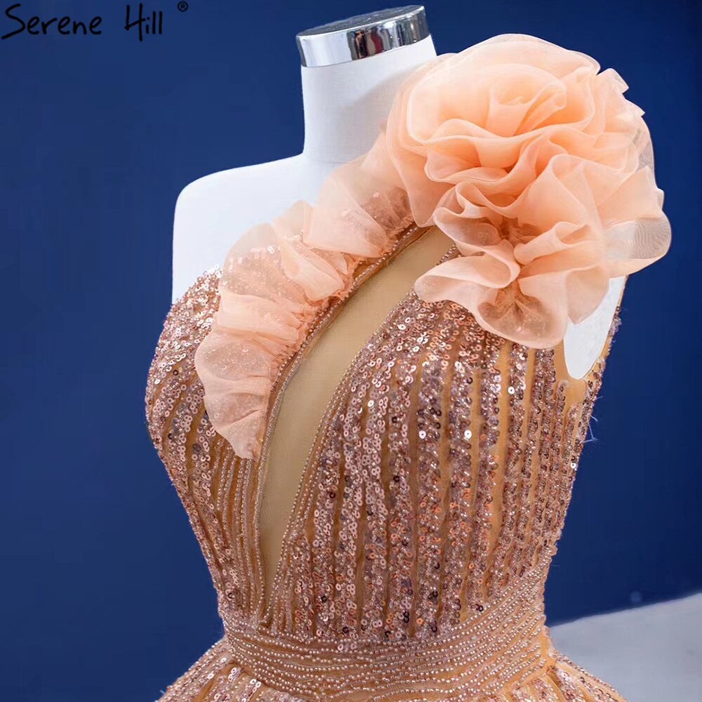 Luxury Orange One Shoulder Wedding Dresses 2025 High-end Beaded Ruched Bridal Dress HM67358 Custom Made