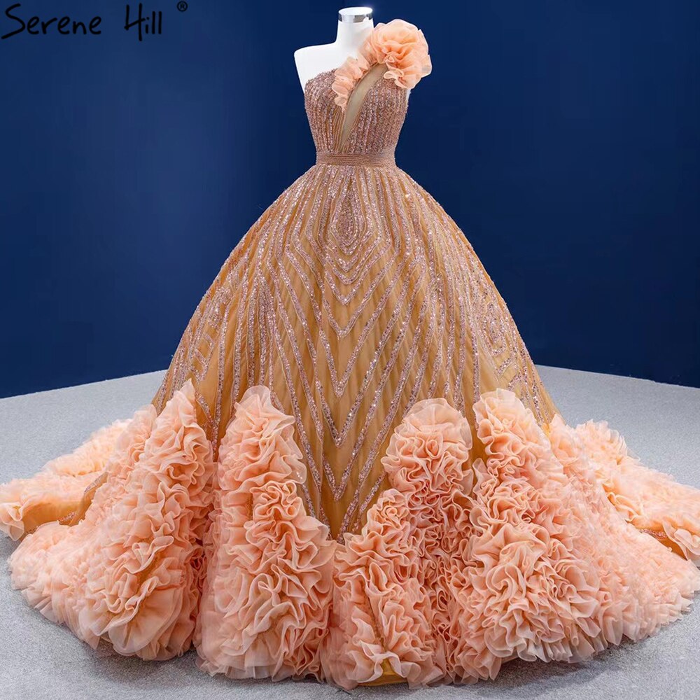 Luxury Orange One Shoulder Wedding Dresses 2025 High-end Beaded Ruched Bridal Dress HM67358 Custom Made