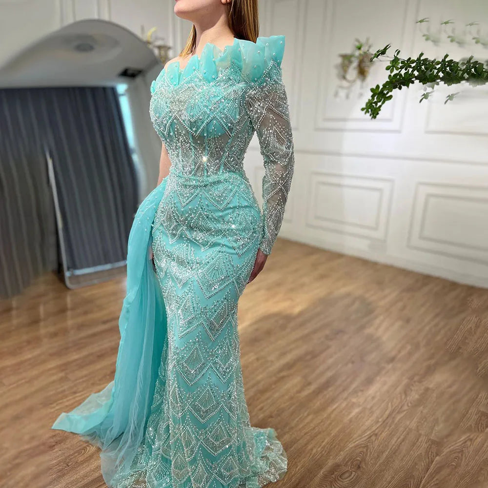 Luxus Perlen Designer One-Shoulder Abendkleider LA71649