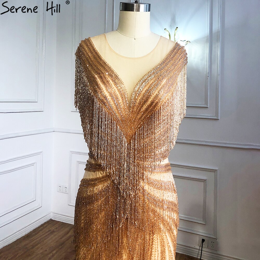 Mermaid Luxury Gold Evening Dresses Gowns 2025 Beading Tassel Elegant For Women Party LA70907