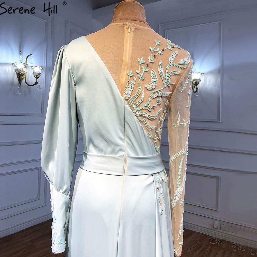 Mint Mermaid Satin Evening Dresses Gowns 2025 Beading Elegant Sexy For Women Party LA71092