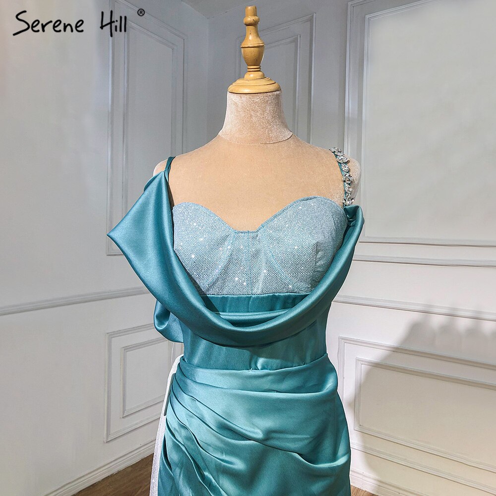 Mint Mermaid Split Evening Dresses Gowns 2025 Diamon One Shoulder Sexy For Women Party LA70875