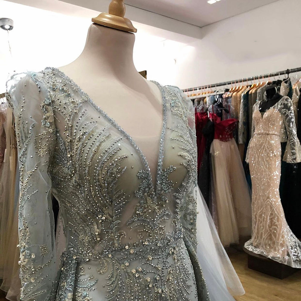 Moslim Roze Overrok Mermaid Avond Jurken 2025 Luxe Kralen Mermaid Voor Vrouw Party LA71572