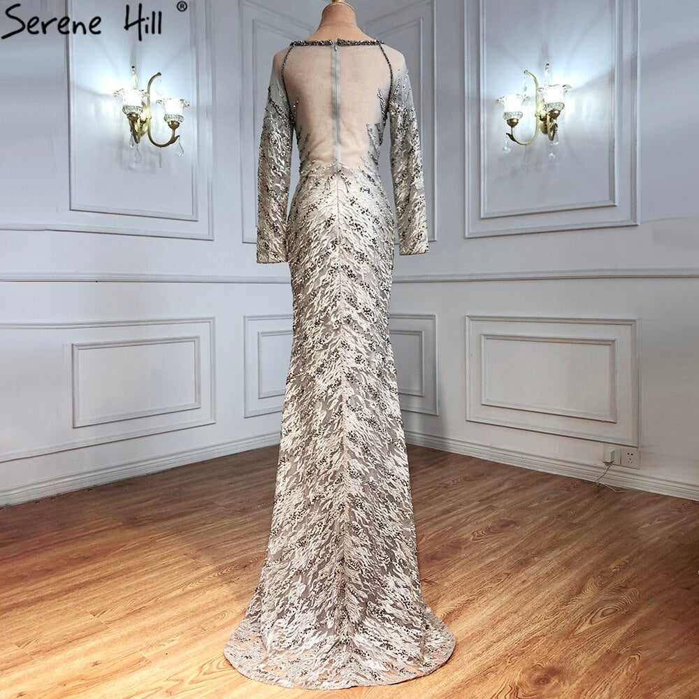 Musliim Grey Mermaid Evening Dresses 2025 Lace Beading Crystal Elegant For Women Party LA71131