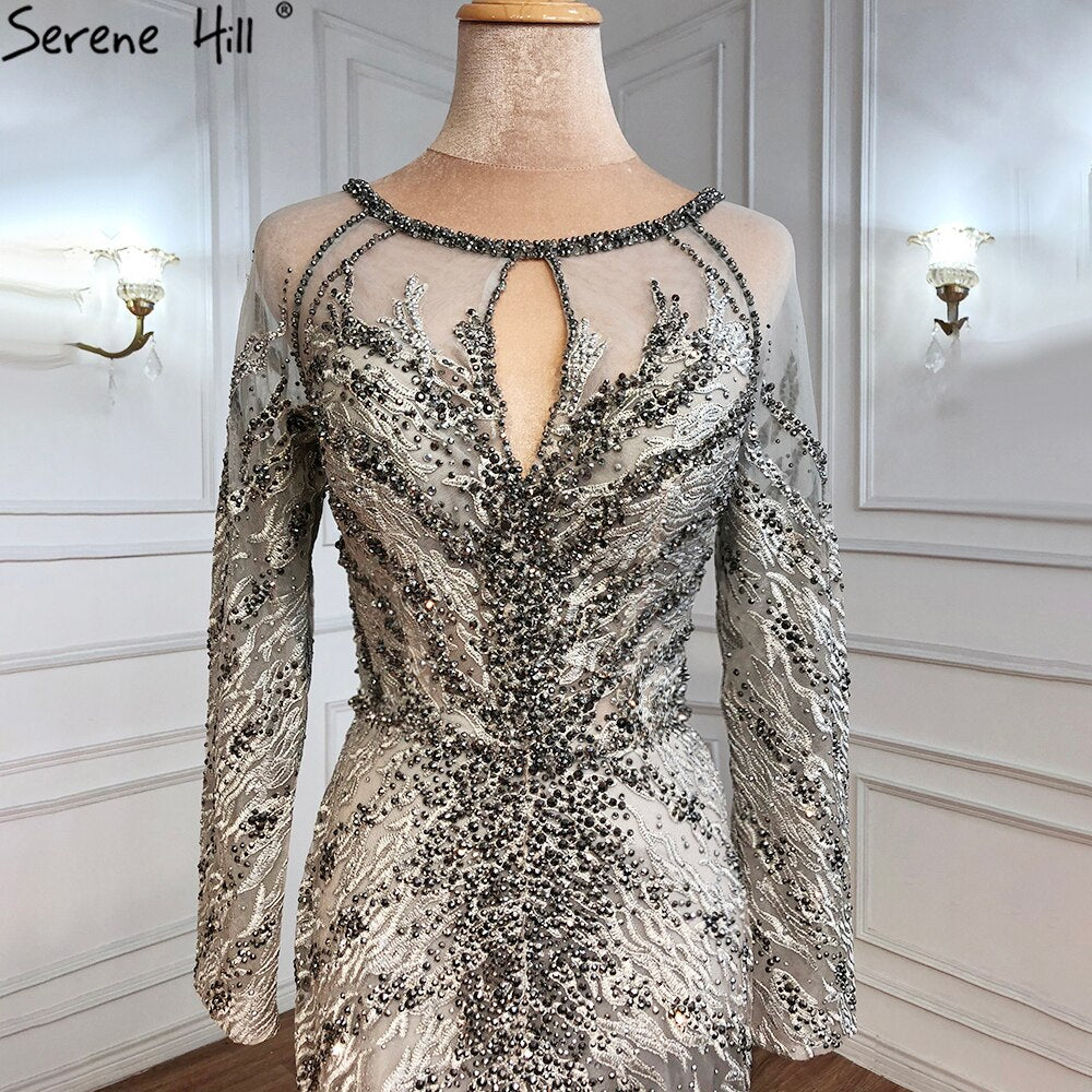 Musliim Grey Mermaid Evening Dresses 2025 Lace Beading Crystal Elegant For Women Party LA71131