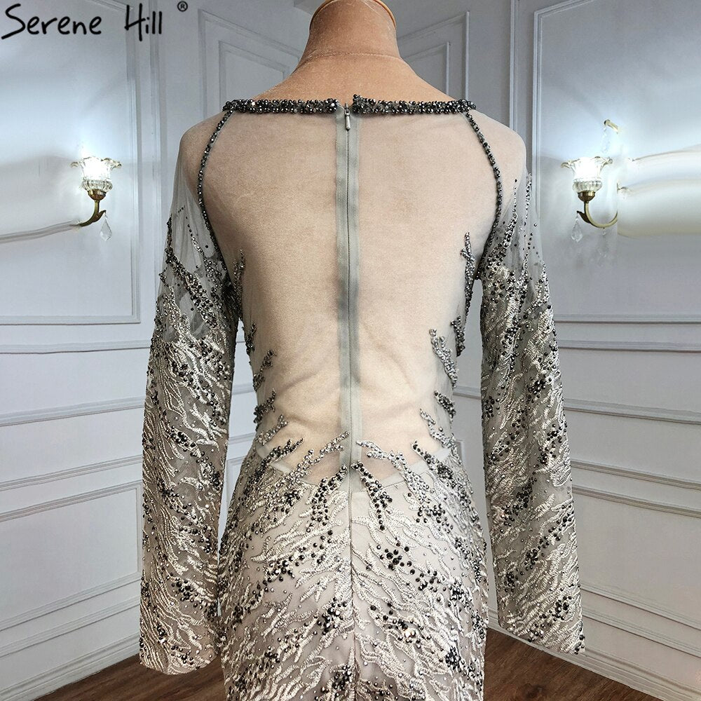 Musliim Grey Mermaid Evening Dresses 2025 Lace Beading Crystal Elegant For Women Party LA71131
