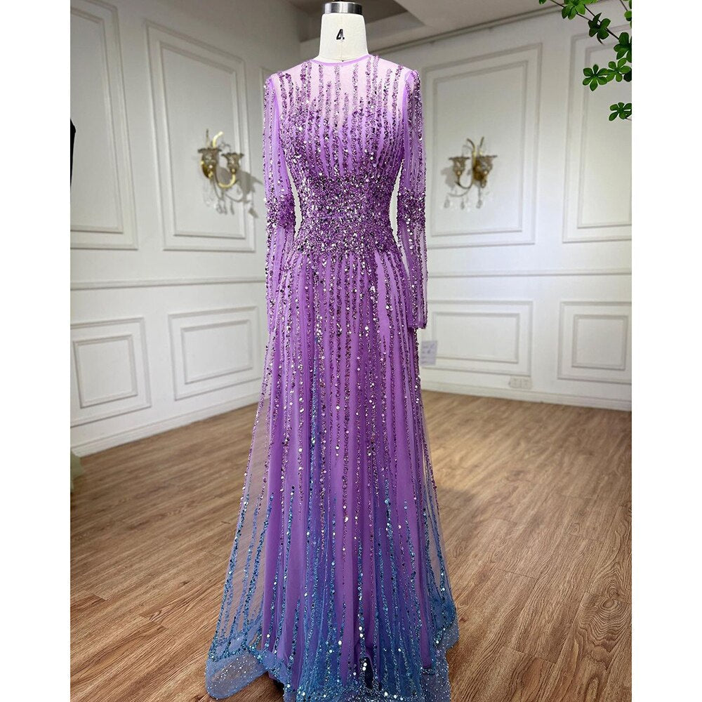 Muslim A Line Beaded Luxury Arabic Evening Dresses Gowns 2025 For Women Wedding Party LA71907