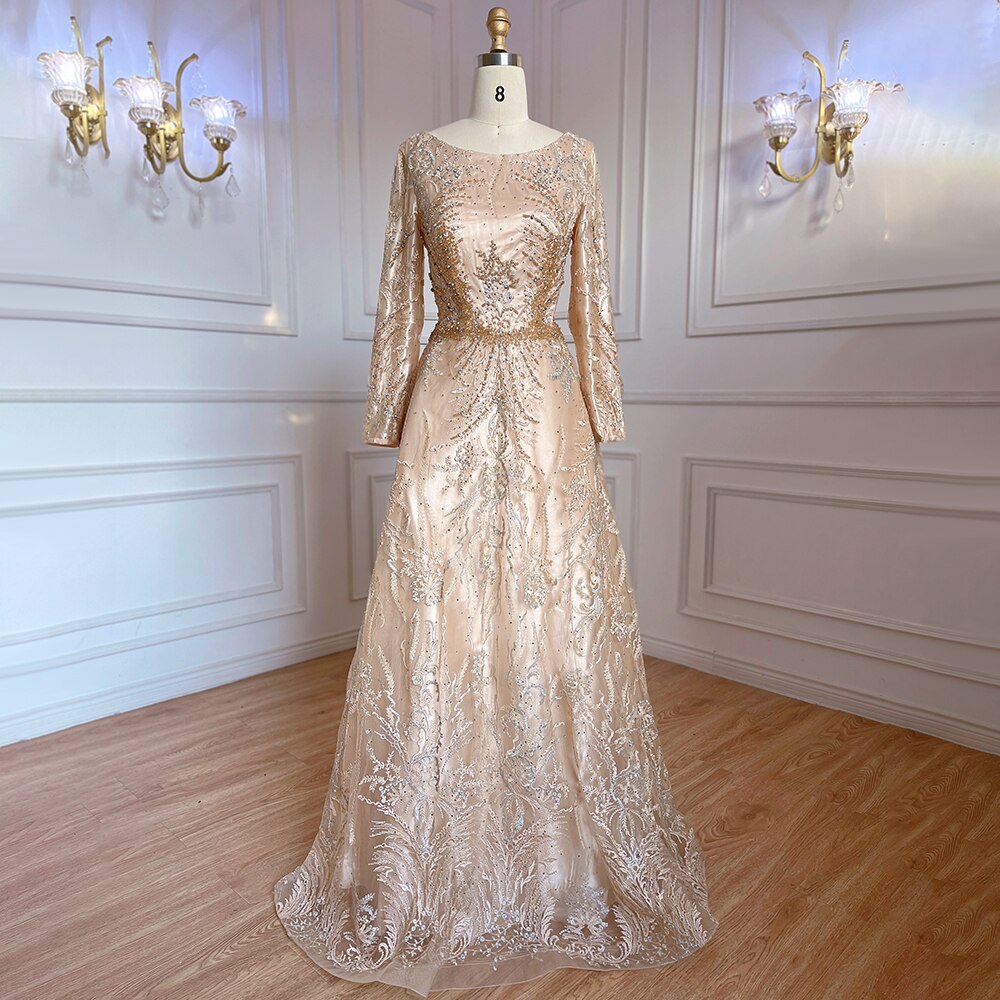 Muslim A-Line Pink Luxury Evening Dresses Gowns Lace Beaded 2025 For Women Party LA71794
