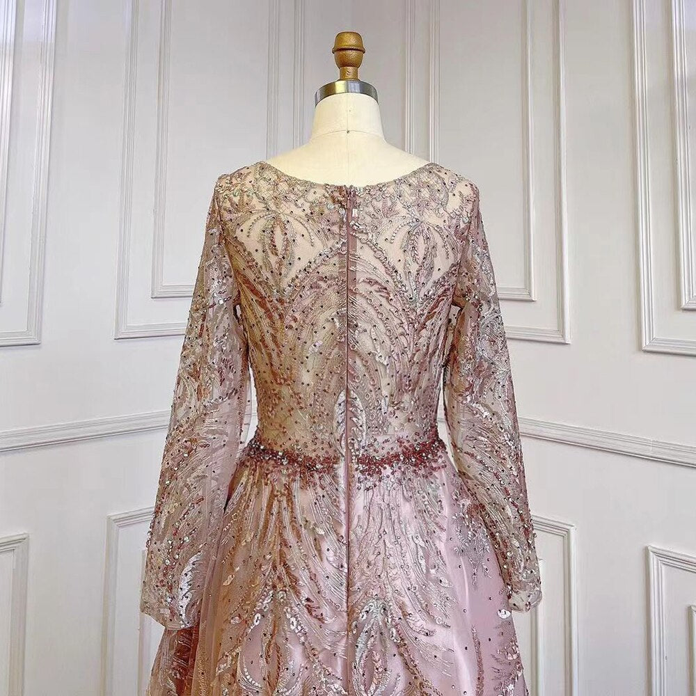 Muslim A-Line Pink Luxury Evening Dresses Gowns Lace Beaded 2025 For Women Party LA71794