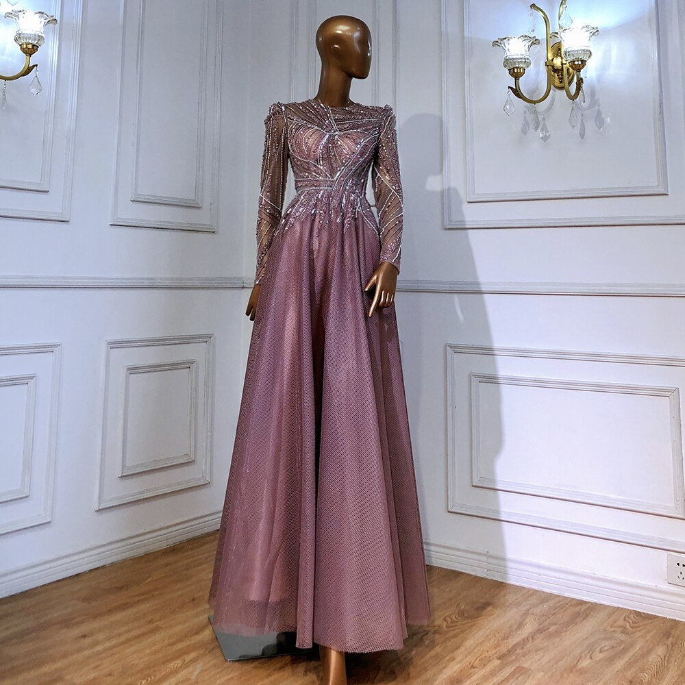 Muslim Black A-Line Luxury Beaded Ankle Length Evening Dresses Gowns 2025 For Women Party LA71290