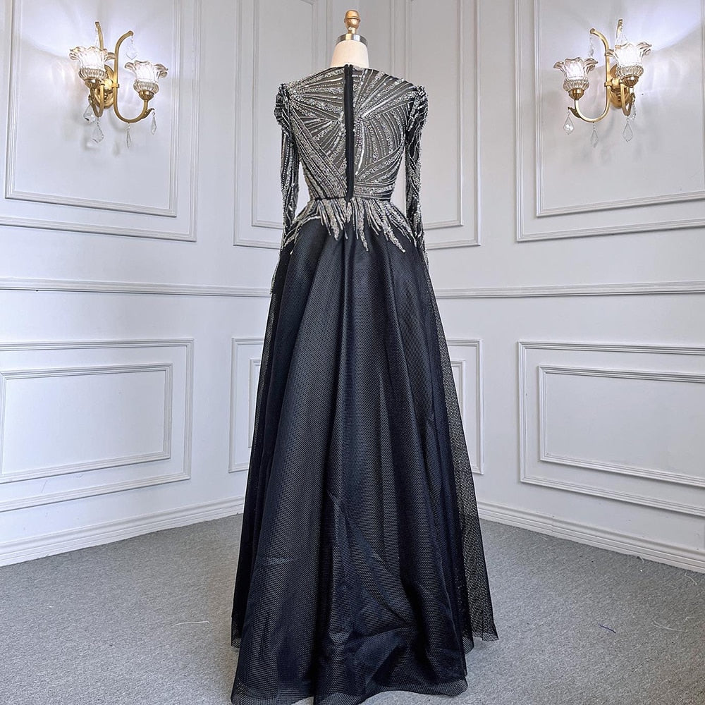 Muslim Black A-Line Luxury Beaded Ankle Length Evening Dresses Gowns 2025 For Women Party LA71290