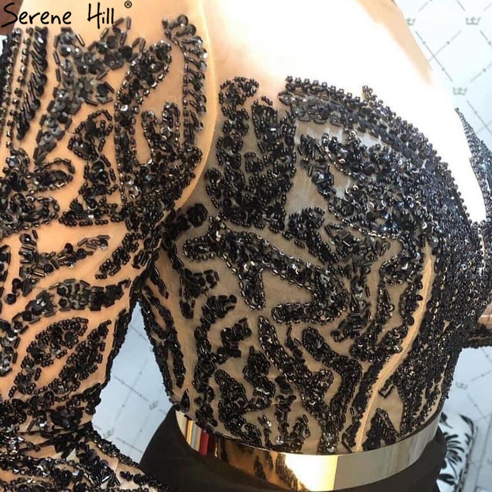 Muslim Black Mermaid Evening Dresses Gowns 2025 Satin Elegant Beaded For Women Party LA71219