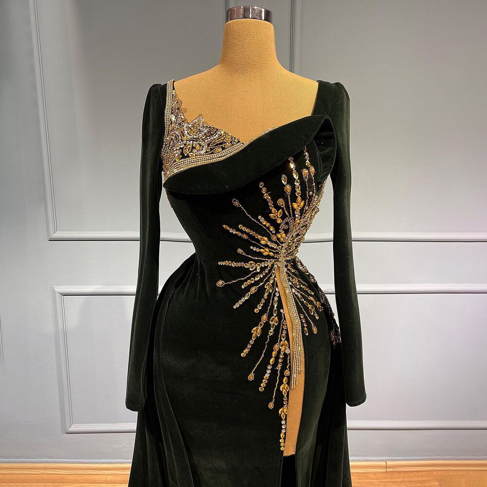 Muslim Black Mermaid Evening Dresses Gowns 2025 Velour Overskirt Elegant Luxury For Women Party LA71513