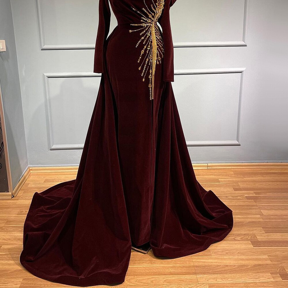 Muslim Black Mermaid Evening Dresses Gowns 2025 Velour Overskirt Elegant Luxury For Women Party LA71513