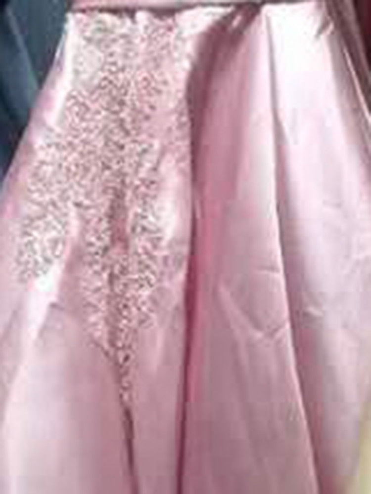 Muslim Black Satin Luxury Evening Dresses Gowns 2025 Beading A-Line For Women Party LA70919