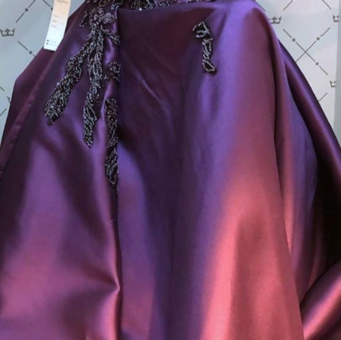 Muslim Black Satin Luxury Evening Dresses Gowns 2025 Beading A-Line For Women Party LA70919