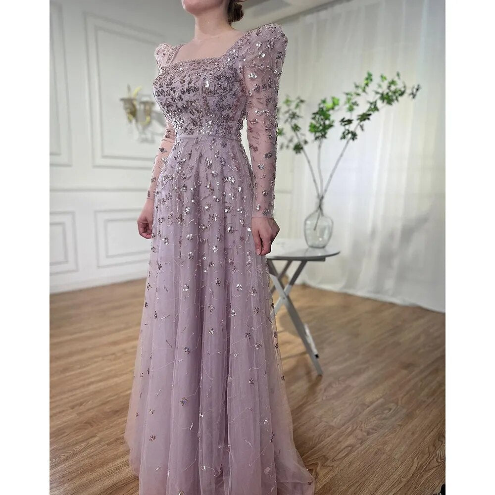 Muslim Blue A Line Evening Dresses Luxury Beaded Formal Gowns 2025 For Women Party LA71762A