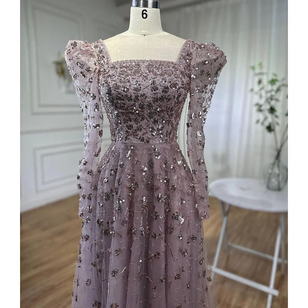 Muslim Blue A Line Evening Dresses Luxury Beaded Formal Gowns 2025 For Women Party LA71762A