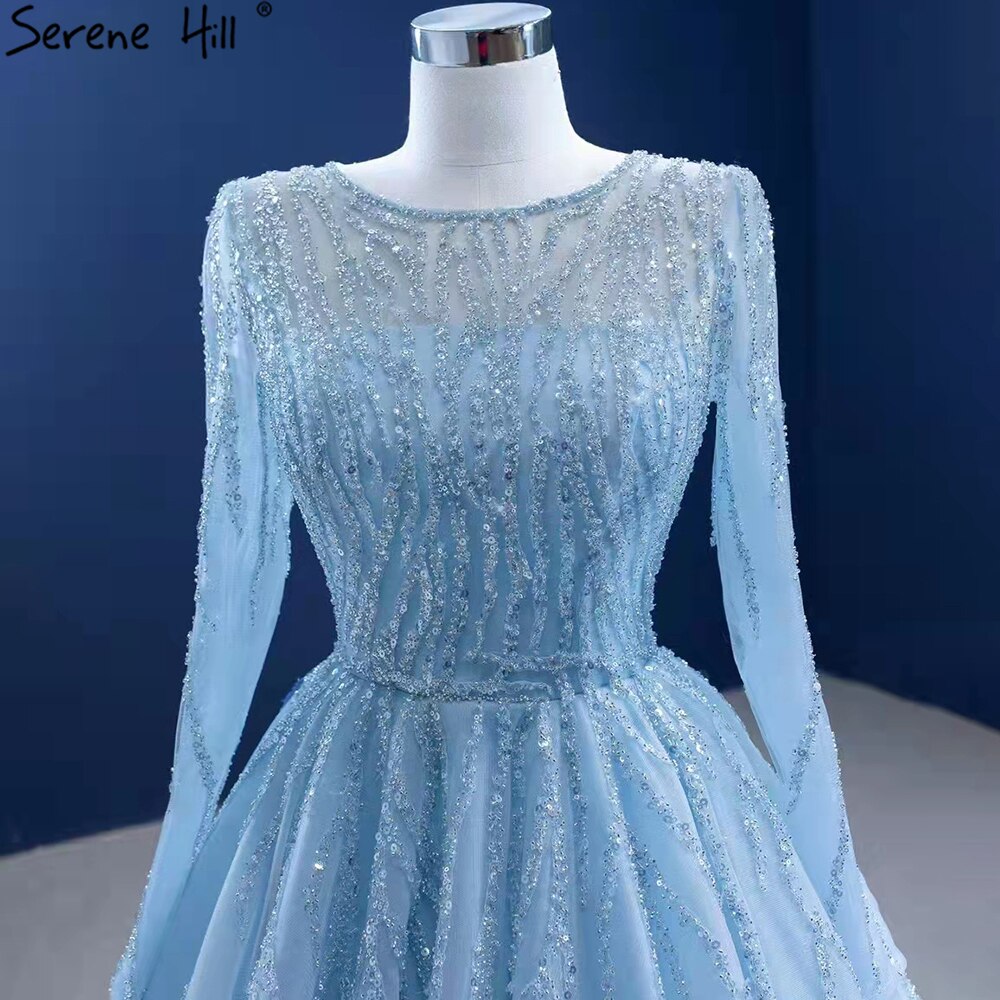 Muslim Blue Luxury Wedding Dresses 2025 Beaded Lace Up High-end Bridal Dress HM67395 Custom Made