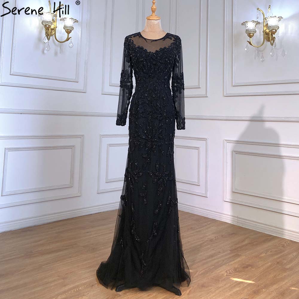 Muslim Blue Mermaid Evening Dresses Gowns 2025 Luxury Elegant Beaded For Women Party LA71479