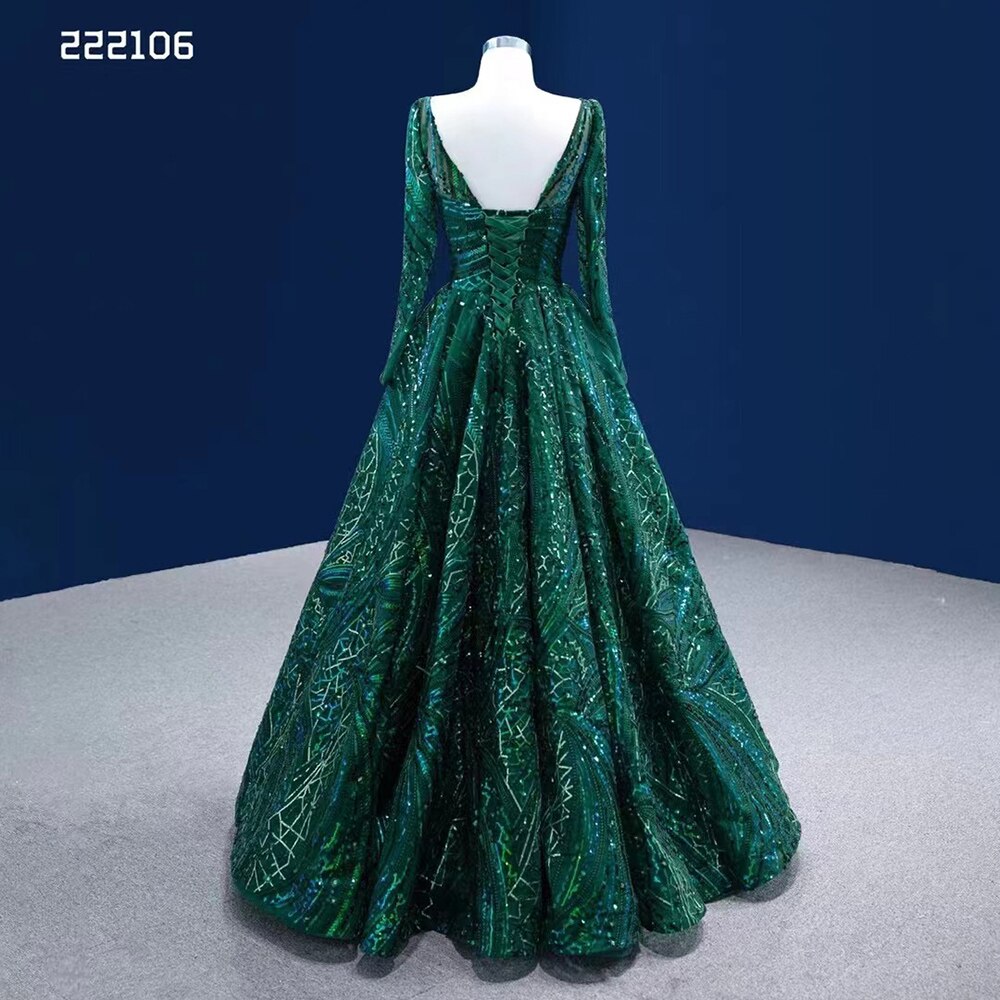Muslim Dark Green Luxury Beaded Appliques Lace Up Ball Gowns Wedding Dress 2025 High End Custom Made HM222106