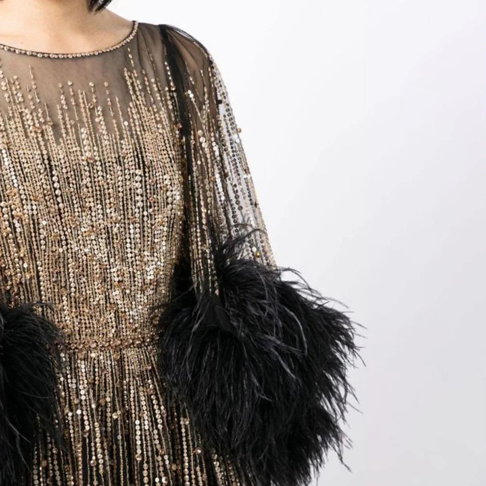 Luxus Federn Schwarz Dubai Abendkleider LA72248