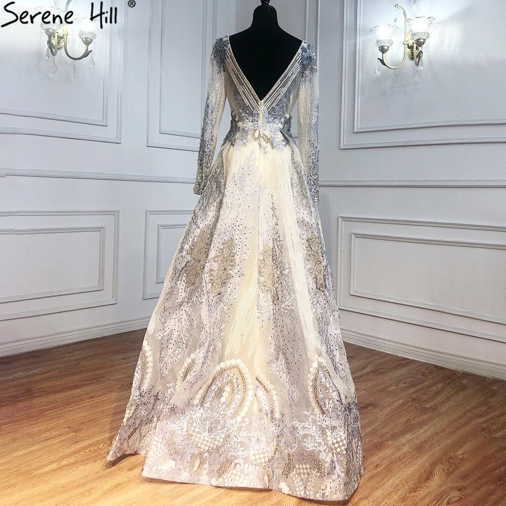 Muslim Gold With Overskirt Evening Dresses Gowns 2025 Luxury Lace Beaded Crystal For Woman Party LA71170