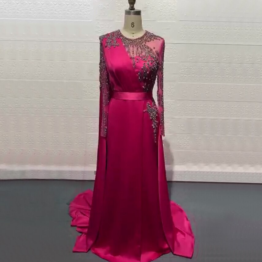 Muslim Grape Purple Luxury Evening Dresses Gowns 2025 High Split Satin For Women Party LA71456