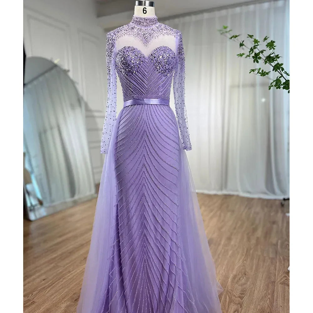 Muslim Green Elegant Mermaid Luxury Lace Beaded Arabic Evening Dresses Gowns For Women Wedding Party 2025 LA71913