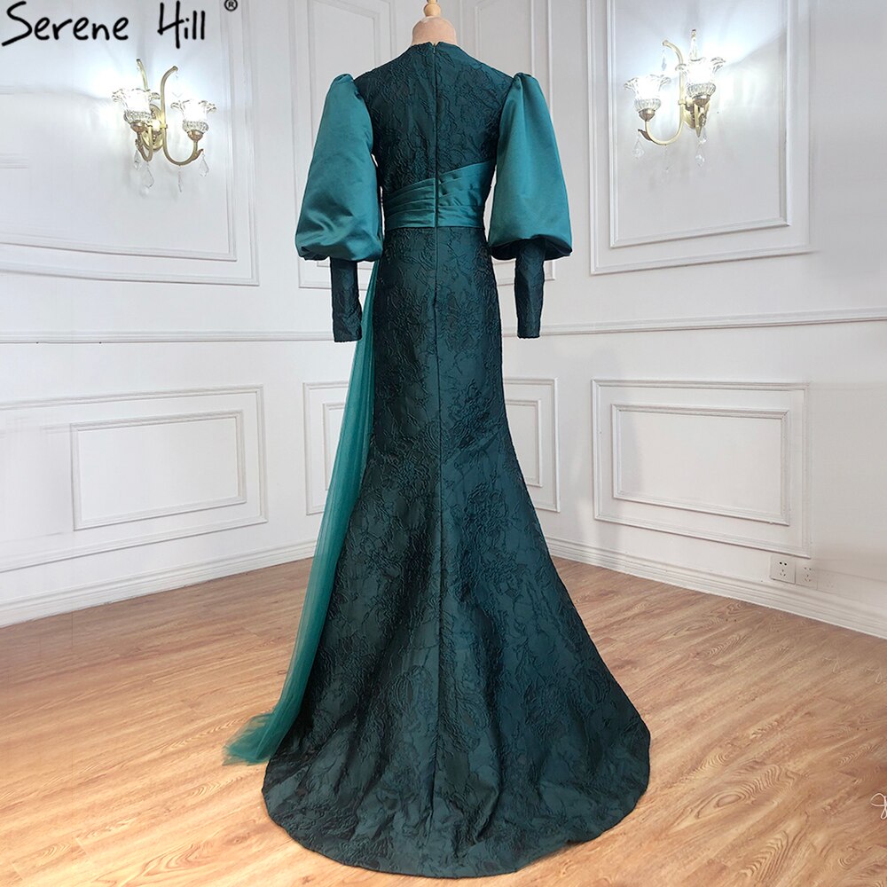 Muslim Green Lantern Sleeves Evening Dresses Gowns 2025 Mermaid Elegant For Women Party LA71160