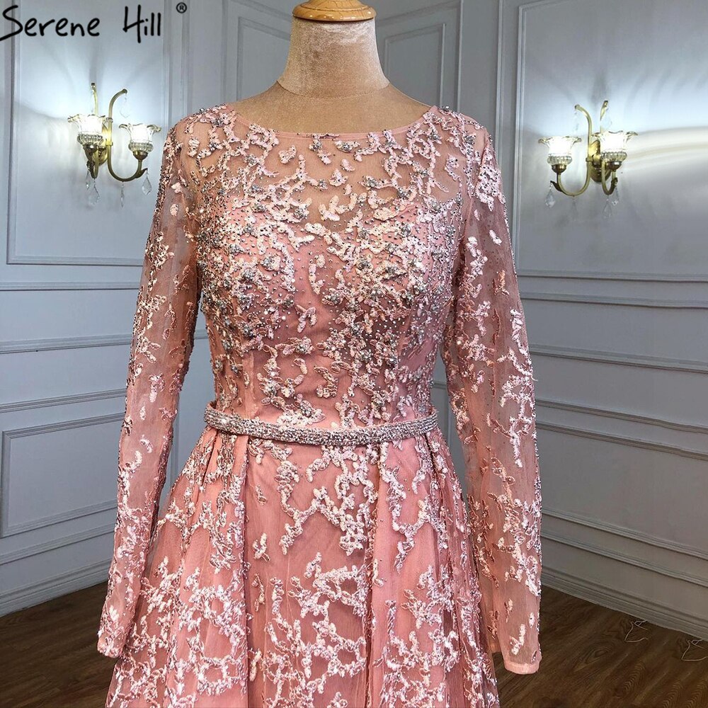 Muslim Grey A-Line Evening Dresses Gowns 2025 Lace Beaded Luxury For Woman Wedding Party LA71211
